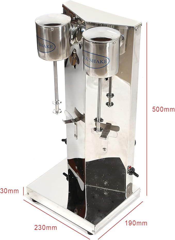 Electric Milk shaker 18000RMP Double Head Stand Mixer 180W 110V Commercial Stainless Steel Drink Mixer Machine 650ml Smoothie Malt Blender w/2Pcs PP Cup (Double Head)