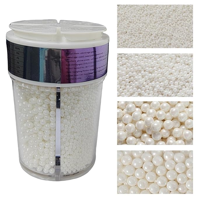 EPHVODI Sprinkles for Cake Decorating, White Pearl Sugar Sprinkles for Cupcake Toppers Wedding Party Halloween Christmas Supplies, 4 Sizes Sprinkles Mix