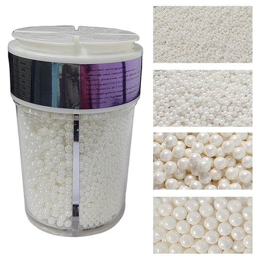 EPHVODI Sprinkles for Cake Decorating, White Pearl Sugar Sprinkles for Cupcake Toppers Wedding Party Halloween Christmas Supplies, 4 Sizes Sprinkles Mix