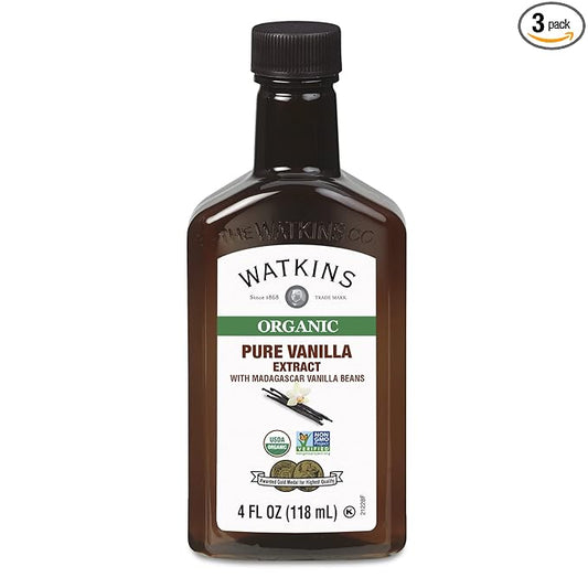 Watkins Organic Pure Vanilla Extract, with Madagascar Vanilla Beans, Non-GMO, Kosher, 4 oz. Bottle, 3-Pack