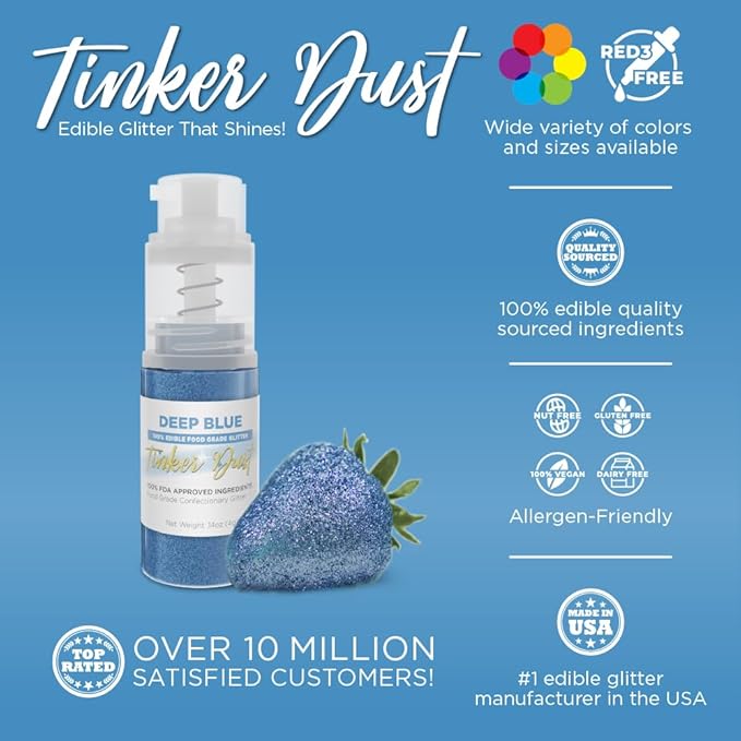 Bakell - Deep Blue Tinker Dust (4g, 1x Mini Spray Pump) Edible Glitter for Food, Desserts, and Beverages!