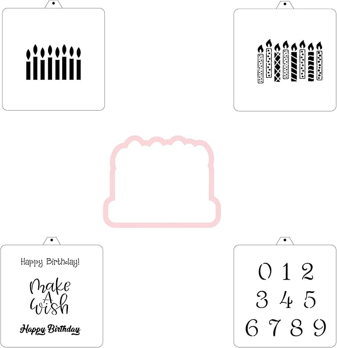 Cookie Cutter and Stencil Set Bundle Kit PYO Cookies Paint Your Own Diy Bakery Fondant Sugar Happy Birthday Wedding Baby Candle Kids Painting Coloring Pages Comb (Happy Birthday Candle)