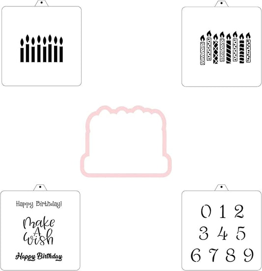 Cookie Cutter and Stencil Set Bundle Kit PYO Cookies Paint Your Own Diy Bakery Fondant Sugar Happy Birthday Wedding Baby Candle Kids Painting Coloring Pages Comb (Happy Birthday Candle)