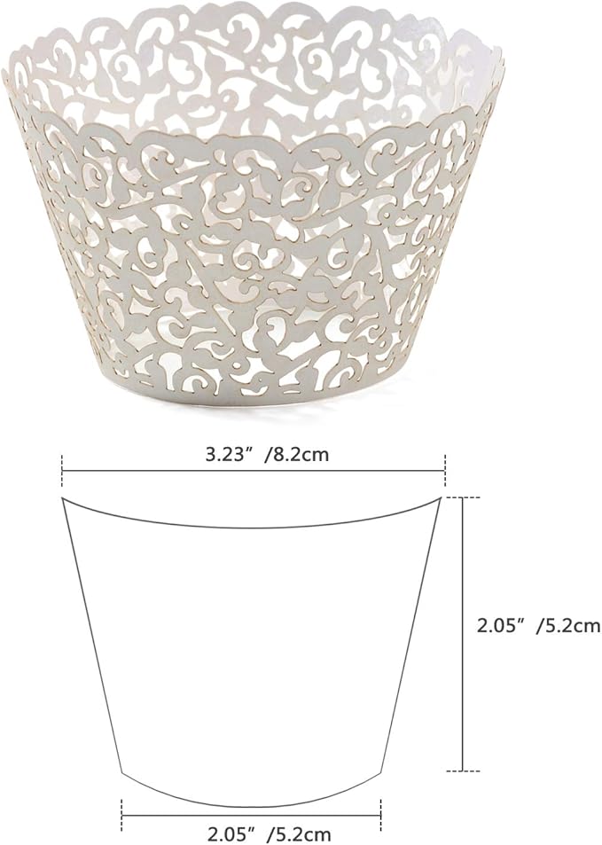 KPOSIYA Pack of 120 Cupcake Wrappers Artistic Bake Cake Paper Cups Vine Designed Laser Cut Cupcake Wraps Baking Cup Muffin Case Trays for Wedding Baby Shower Party Birthday Decoration (120, White)