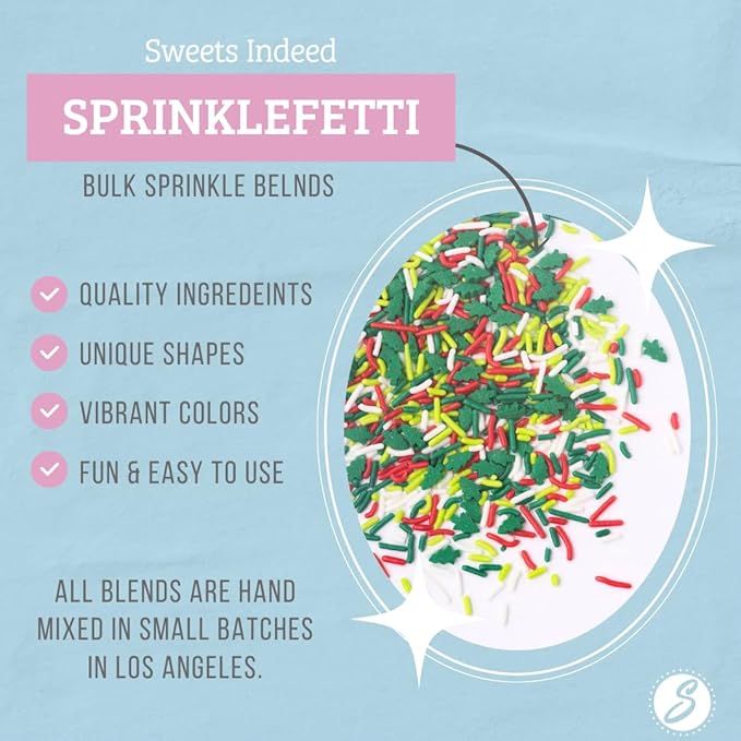 Sweets Indeed, Sprinkles, Bulk, 10 ounce, Edible Sprinkle Mix, Perfect for Cake Decorations, Baking, Ice Cream, Cookies, Cupcake Topper (Christmas)
