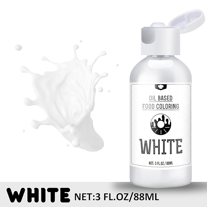 Oil Based Food Coloring for Chocolate - 88ml Vivid Fat Soluble Food Coloring for Candy Melts, Baking, Cake, Cookie - Liquid Tasteless Food Colour Dye for Butter, DIY Fondant and Macaron (White)