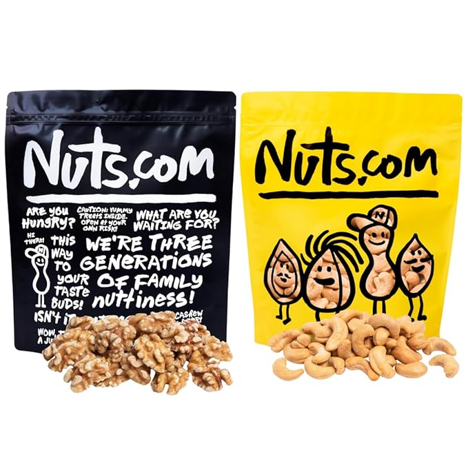 Roasted Cashews (Lightly Salted, 2lb) & Organic Walnuts (Raw, No Shell, 2lb) – Vegan, Gluten-Free Snacks – Rich in Protein, Fiber, Healthy Fats – Perfect for On-the-Go, Office, & Home Snacking