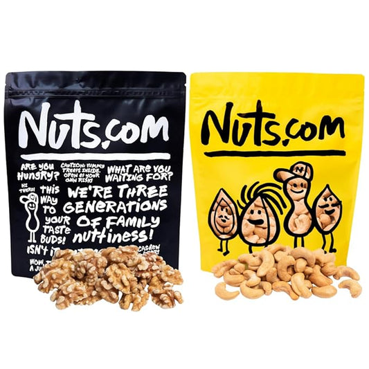 Roasted Cashews (Lightly Salted, 2lb) & Organic Walnuts (Raw, No Shell, 2lb) – Vegan, Gluten-Free Snacks – Rich in Protein, Fiber, Healthy Fats – Perfect for On-the-Go, Office, & Home Snacking
