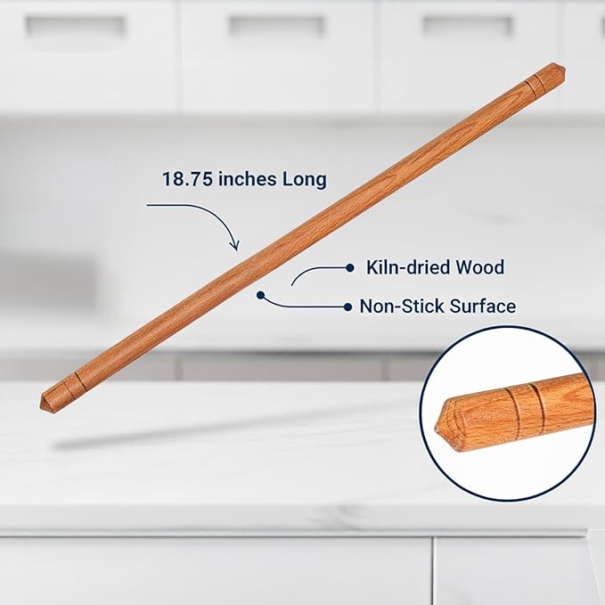 Beech Wood Turkish Oklava Rolling Pin – Non-Stick Oil-Infused Smooth Surface for Dough, Cookies, Pastry, Pizza & Bread – Traditional 18.7 Inch (48 cm) Kitchen Roller for Home & Professional Bakers
