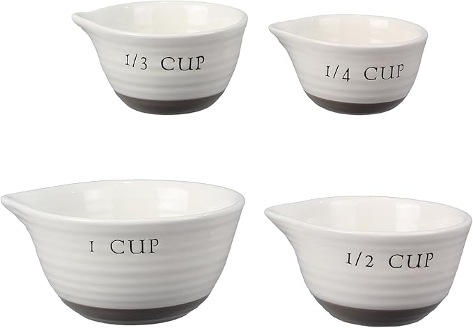Young's Inc. Ceramic Measuring Cups Set of 4 – Modern White Measuring Cups, Dishwasher & Microwave Safe, Decorative Kitchen Tools
