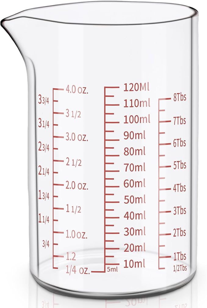 Measuring Cup 120ml (4OZ), Made of High Borosilicate Glass, V-Shaped Spout 4 oz Measuring Cup, Glass Liquid Measuring Beaker
