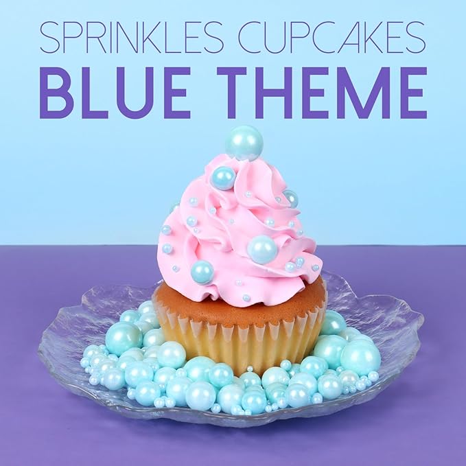 Blue Sprinkles for Cake Decorating 3.5 Ounces, Edible Sugar Pearls Mixing Sizes for Cupcake Topper, Cookies, Ice Cream Toppings Cake Decorations for Party Celebrations