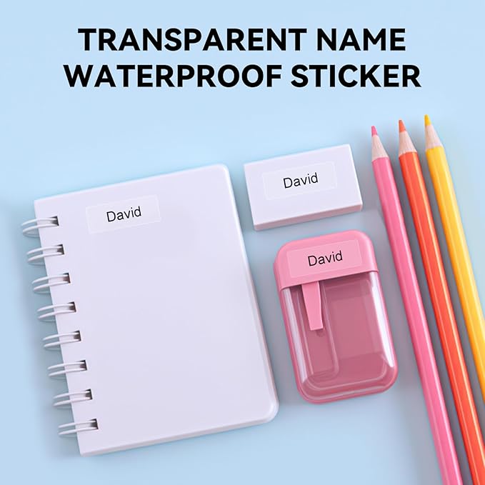 Custom Clear Name Labels - Transparent Text Only Stickers for School Supplies, Water Bottles, Tech Devices & Organizing - Waterproof, BPA-Free, Residue-Free, Easy-Peel - Made in USA (180 Labels)