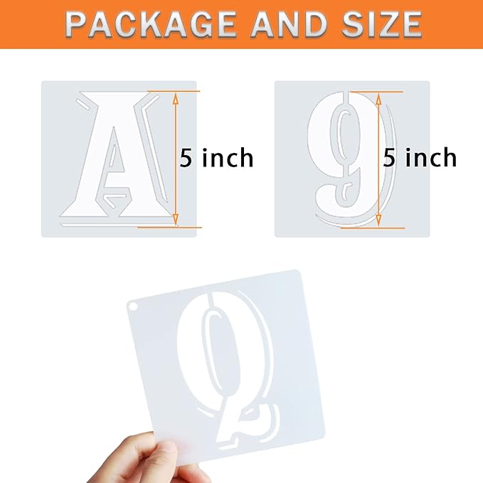 5 Inch Letter Stencils Symbol Numbers Craft Stencils, 42 Pcs Reusable Plastic Alphabet Templates for Painting on Wood, Wall, Fabric, Rock, Glass, Signage, DIY Art Projects