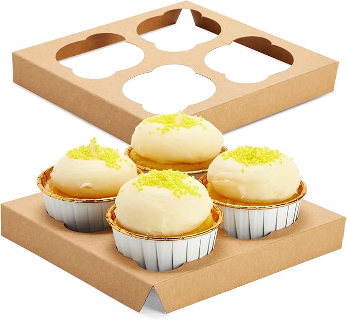 Juvale Cupcake Boxes - Clear Window Display - Easy Assembly for Muffin Packaging - Food Grade Cupcake Containers - Pack of 24, 6-Count, Brown Paperboard, 9.4 x 6.2 x 2.9 in
