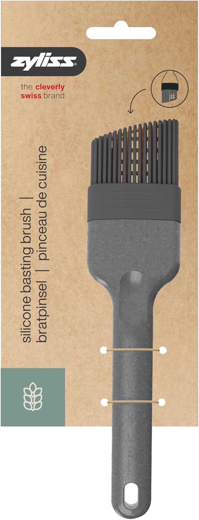 Zyliss Silicone Basting Brush - Heat-Resistant Non-Shedding Bristles with Center Grid for Better Coverage - Curved Handle, Eco-Friendly Wheat Straw Grip Ideal for Grilling & Baking - Dishwasher Safe