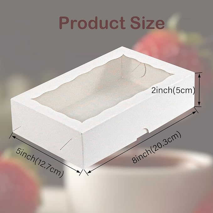 RomanticBaking 8x5x2 Inch 51PCS Bakery Boxes with Window for Cookies, Chocolate Covered Strawberries,Cakesickle, Chocolate Truffle Boxes Pretzel Box & Party Favors Packing