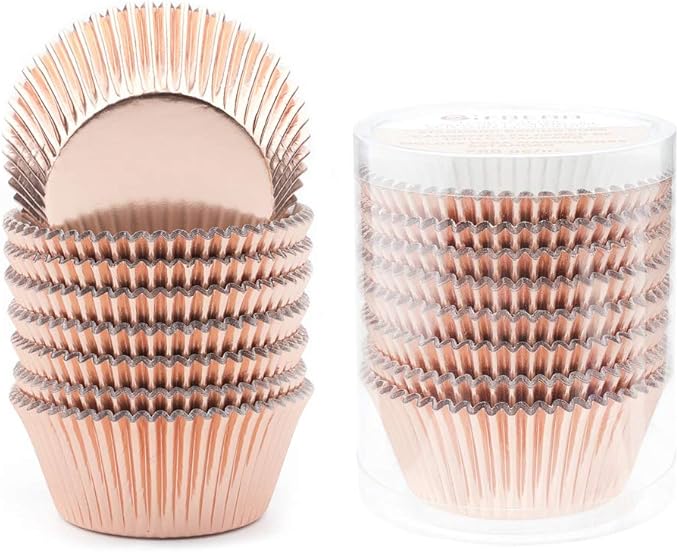 Gifbera Rose Gold Foil Cupcake Liners Standard Baking Cups Muffin Wrappers for Wedding Birthday, 200-Count