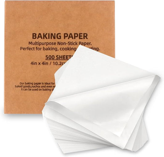 500 Pcs Parchment Paper Baking Sheets, 4"x4" Precut Non-Stick Baking Parchment Paper Sheets Bun Sheet Pan Liners.Baking Grilling Air Fryer Steaming Bread Cup Cake Cookie (White-4"x4")