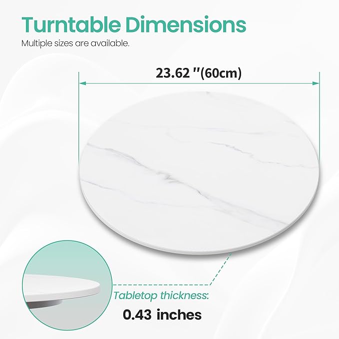 23.6" Lazy Susan Turntable – 360° Sinteredstone Silent Anti-Slip Turntable, Table Top Centerpiece for Kitchen, Pantry, Spice Rack, Refrigerator & Dining Table, White