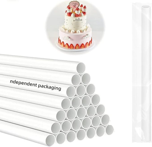15PCS 6 Inch White Plastic Cake Dowel Rods for Tiered Cake Construction and Stacking Supporting Cake Round Dowels Straws with 0.4 Inch Diameter