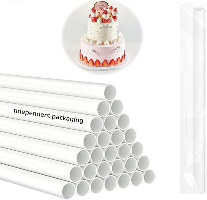6PCS 24 Inch White Plastic Cake Dowel Rods for Tiered Cake Construction and Stacking Supporting Round Dowels Straws with 0.51 Inch Diameter