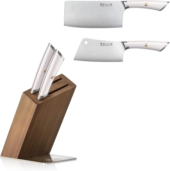 Cangshan ELBERT Series German Steel Forged Cleaver Knife Block Sets, Acacia (3-Piece, White)