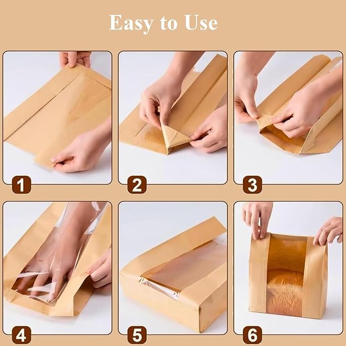 25 Pack Large Paper Sourdough Bread Bags for Homemade Gifting Bakery Bags with Window for Baked Food Packaging Storage Bags with Seal Stickers (11.8x8.2x3.5inch)