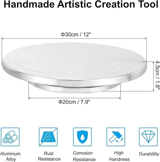 PATIKIL Turntable Sculpting Wheel, 12 Inch Dia Pottery Clay Rotation Turn Table Double Sided for Cake Decorating Paint Spraying Painting Crafting Projects