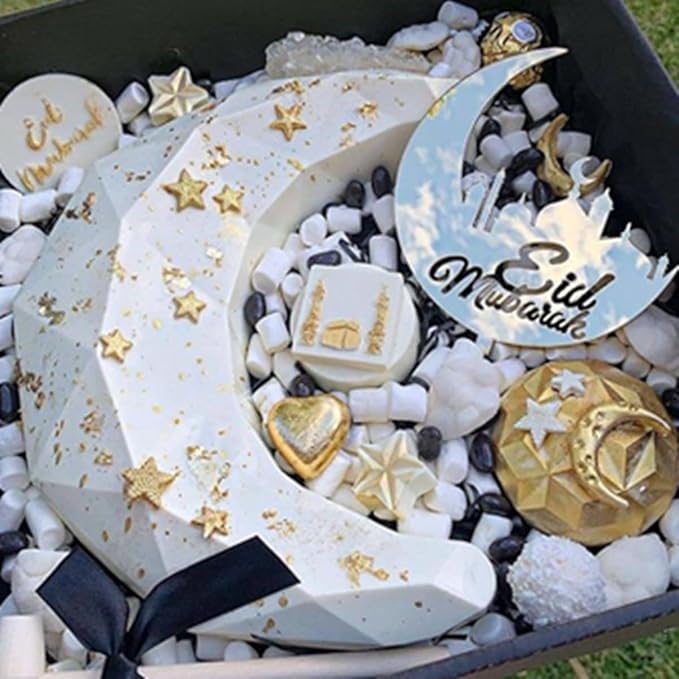 mostsom 3D Diamond Moon Silicone Mold Cake Chocolate Baking Sugarcraft Mould Fondant Decor Soap Wax Mold Big Moon Mould (Moon H_7.4X3X1.8 inch)