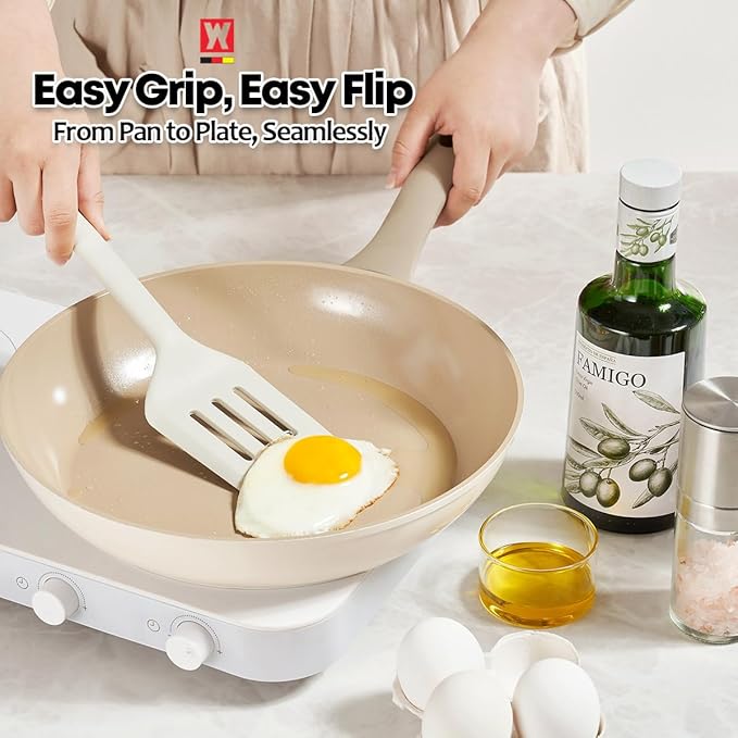 Light Gray Silicone Slotted Spatula: Cooking Turner with Heat Resistant, Non-stick Cookware Safe, Gentle Head Design, BPA Free (11.81inch x 3.15inch)