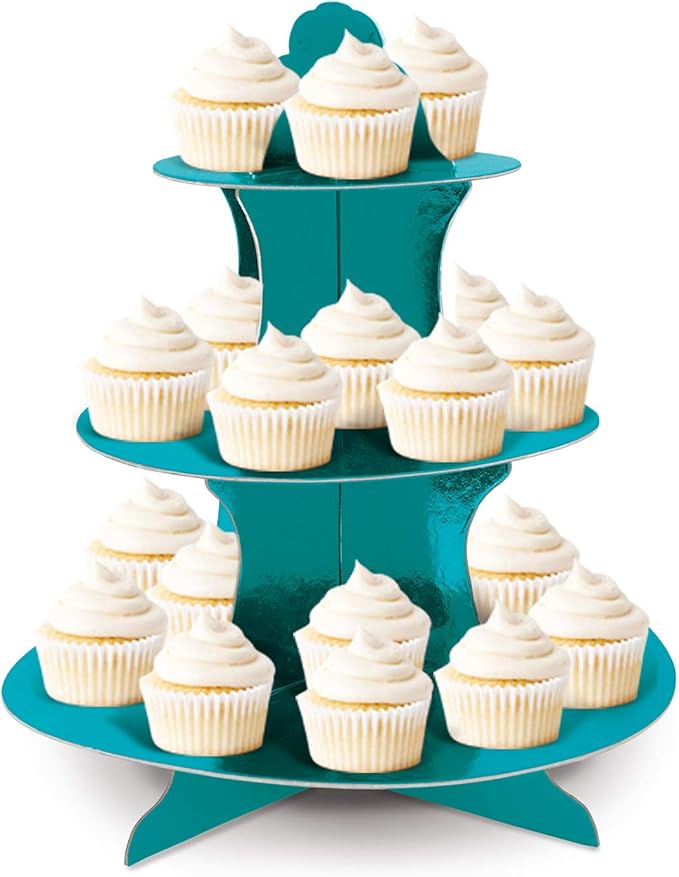 Beistle Turquoise Durable Metallic Cupcake Stand Holder Centerpiece For Weddings Anniversary Birthday Party Baby Shower Celebration Supplies