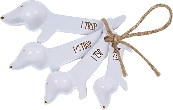 Dachshund Measuring Spoons Set - Unique Dog Measuring Spoons Ceramic Dachshund Decor - Weiner Dog Gifts for Women - Cute Kitchen Accessories Baking Gifts - Fun Daschund Measure Spoon Items (Set of 5)
