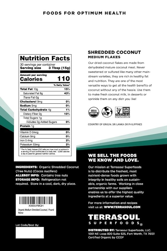 Terrasoul Superfoods Organic Coconut Flakes, 2 Lbs (2 Pack) - Medium Flakes | Unsweetened | Perfect for Baking