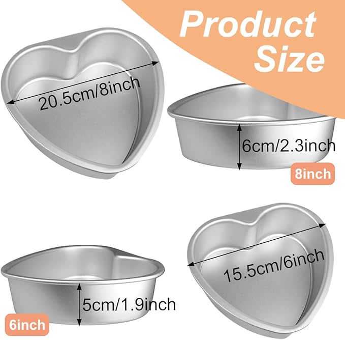 Heart Cake Pan 6+8inch Heart Shaped Cake Pan Removable Bottom Deep Mold Aluminum