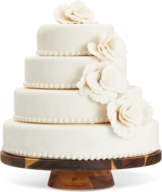 Juvale Acacia Wood Cake Stand - Wedding Cake Stand & Serving Platter - Rustic Round Wood Dessert Display - Easy-Clean Low-Profile Wooden Serving Base - 12.75 in Dia, 2.75 in H