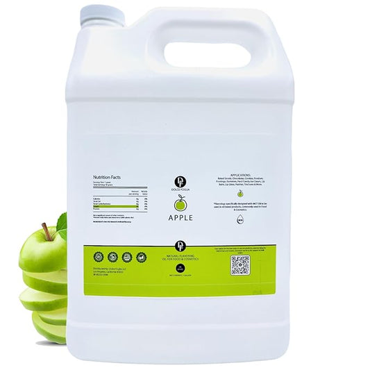 Dolce Flav Apple Extract – 1 Gallon Oil-Soluble Kosher, Sugar-Free, Concentrated Crisp Apple Flavoring for Baking, Chocolates & Desserts
