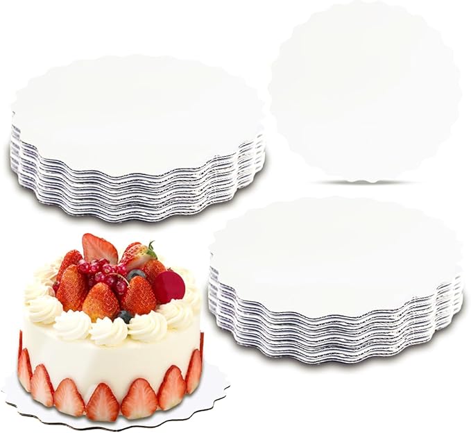 qiqee 7 Inch White Wave Cake Boards Round 15-Packs Circles Rounds Base Food-Grade Cardboard Wave Cake Plate（Thinner But Stronger）