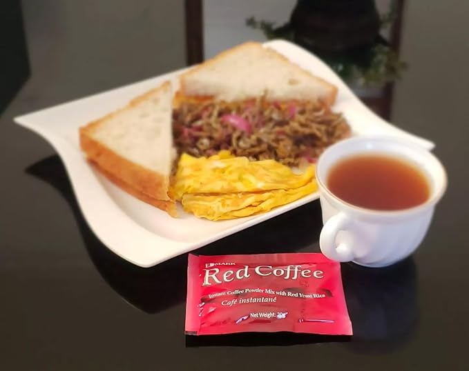 EDMARK Sugar Free Red Yeast Coffees - Organic Coffee Blend With Rose Petal Extract - Red Coffee Pods Cups Coffee's Lover Gifts - 15g × 20 Sachets