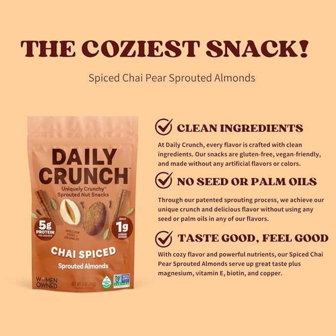 Daily Crunch, Zero Seed Oils, Gluten Free, 4oz (2 Pack, Spiced Chai Pear)