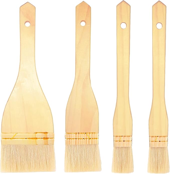 4 Pcs Flat Hake Brushes, Hake Paint Brush for Watercolor, Sheep Hair Brushes for Painting, Pottery, Baking, Large Area Flat Brush Set in Three Size