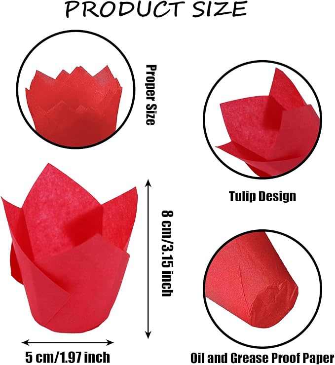 150pcs Tulip Cupcake Liners - Muffin Paper Baking Cups, Greaseproof Wrapper Holders for Birthday, Wedding, Party, Baby Showers, Catering, Restaurants
