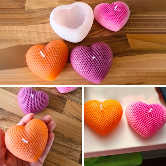 FineInno Textured Heart Candle Mold,3D Love Silicone Mould for Epoxy Resin,Handmade Soap,Plaster,Bath Bomb Decor,Aromatherapy,Clay,DIY Craft