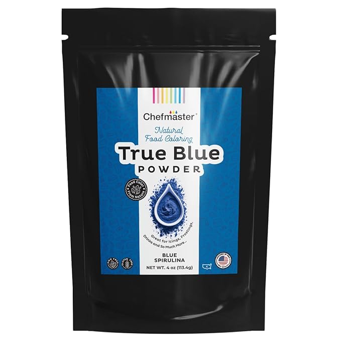 Plant-Based Natural Food Color Powder by Chefmaster, No Artificial Dyes, Blue Spirulina Powder for Icing, Fondant, Buttercream & Decorating, Quality Crafted in California USA, True Blue, 4 oz