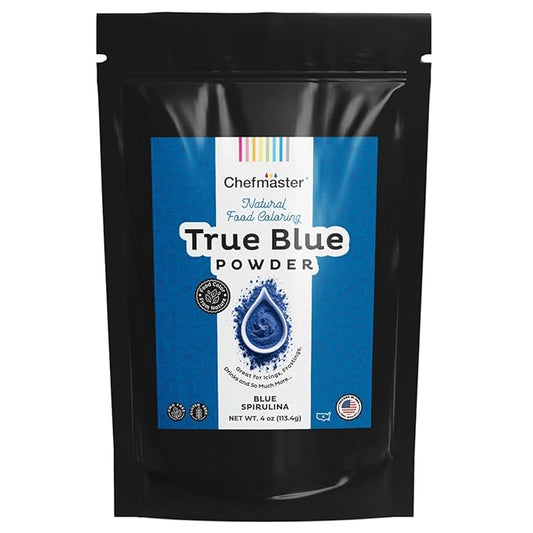 Plant-Based Natural Food Color Powder by Chefmaster, No Artificial Dyes, Blue Spirulina Powder for Icing, Fondant, Buttercream & Decorating, Quality Crafted in California USA, True Blue, 4 oz