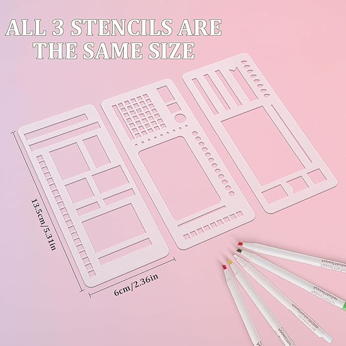 9 Pcs Handmade Flexible Record Template, Versatile Planner Stencils Set for Dot Grid Journals, Reusable Drawing and Checklist Templates, Plastic Stencil Drafting Tools with Coils Discs and Rings