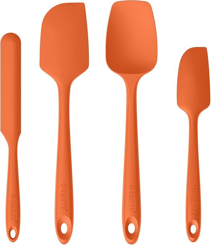 High Heat Resistant Silicone Spatulas: U-Taste 480ºF Hot Proof Food Grade Flexible Silicon Baking Scraper, Food Grade Rubber Kitchen Cooking Mixing Utensils for Nonstick Cookware Set of 4 (Orange)
