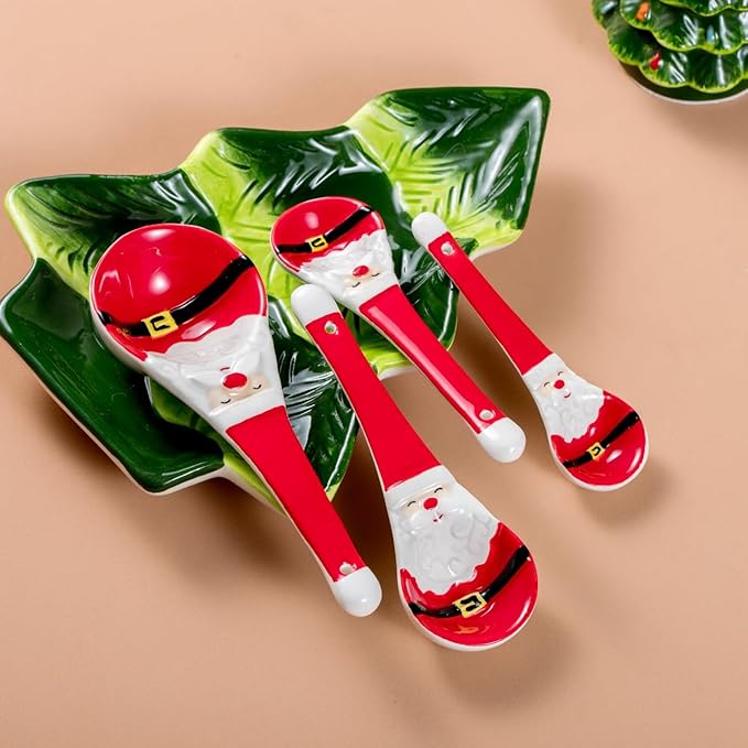Ceramic Christmas Measuring Spoons Set – 4-Piece Santa Claus Ceramic Spoons for Holiday Baking – Includes 1 Tbsp, 1 tsp, 1/2 tsp, 1/4 tsp – Festive Kitchen Gift for Christmas Decor