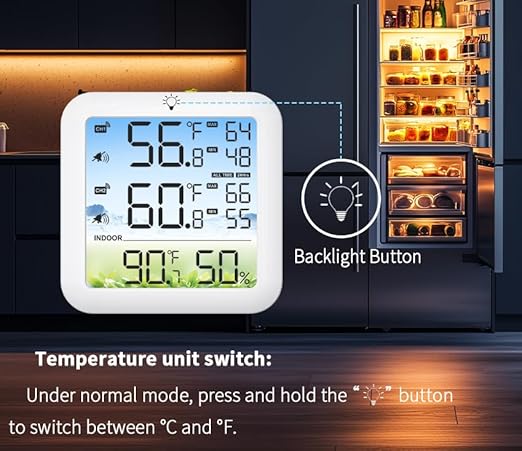 Wireless Freezer Alarm with Remote Temperature Sensor, 330FT Range Digital Thermometer, Backlit Display, 24H Max/Min for Refrigerator, Fridge, Deep Freezer Monitoring to Prevent Food Spoilage