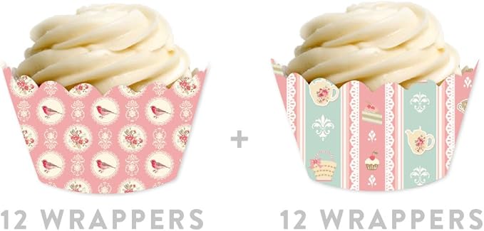 Andaz Press Party Cupcake Wrapper Decorations, Tea Party Blush Pink, Pastel Blue and Yellow Roses, 24-Pack, Theme Colored Bulk Cake Supplies